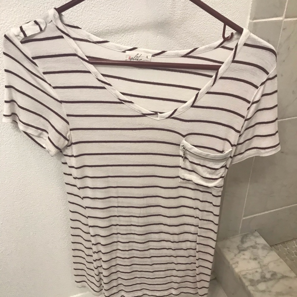 White and maroon striped blouse